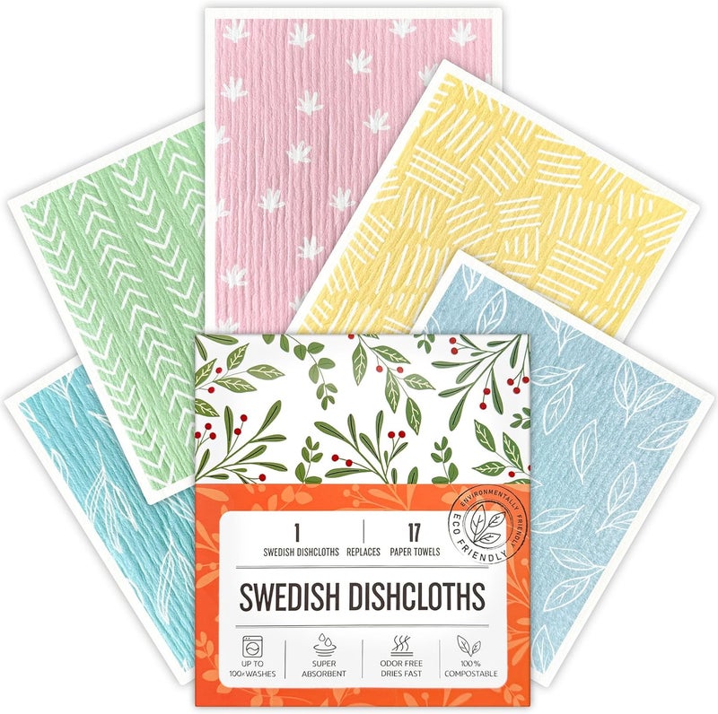 Augine Swedish Dishcloths for Kitchen, 5 Pack Reusable Paper Towels Washable, Super Absorbent Swedish Dish Cloths, Non-Scratch, No Odor - Image 1